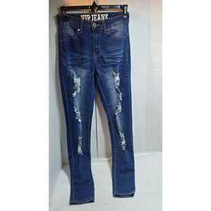 Women's V.I.P. Blue Distressed Skinny Jeans Juniors 0